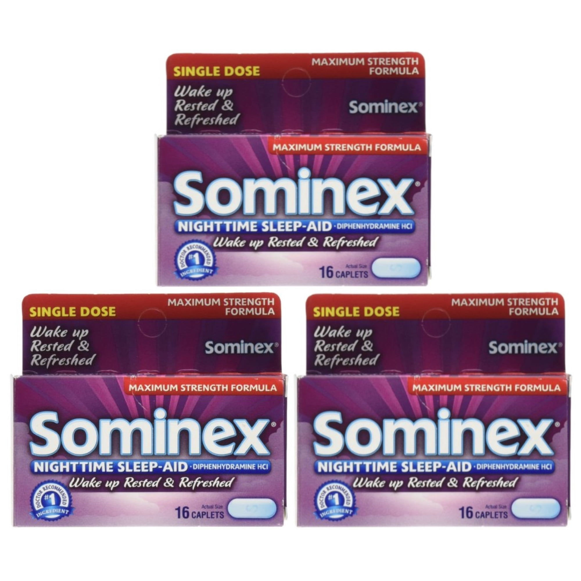 Sominex Nighttime Sleep-Aid Caplets, Maximum Strength, 16 ea (Pack of 3)