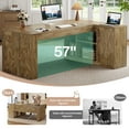 thumbnail image 5 of Tribesigns 70.8" L-Shaped Executive Desk, Large Computer Table with Storage Cabinet, Modern Business Furniture with Shelves, Wooden Farmhouse Workstation for Home Office (Rustic Brown), 5 of 7