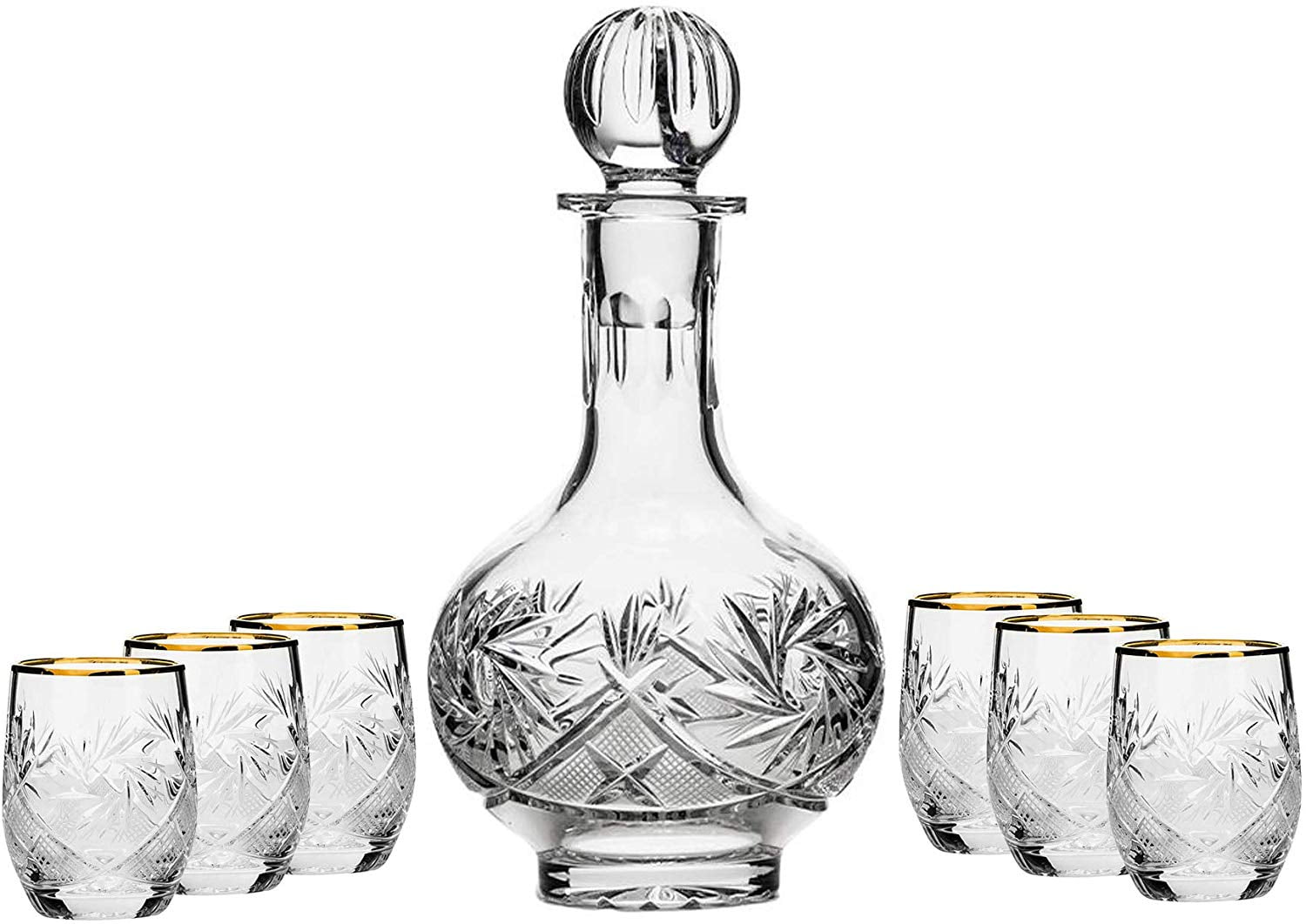 7Piece Russian Crystal Vintage Vodka Set, 16Oz Decanter Carafe w/ 6
