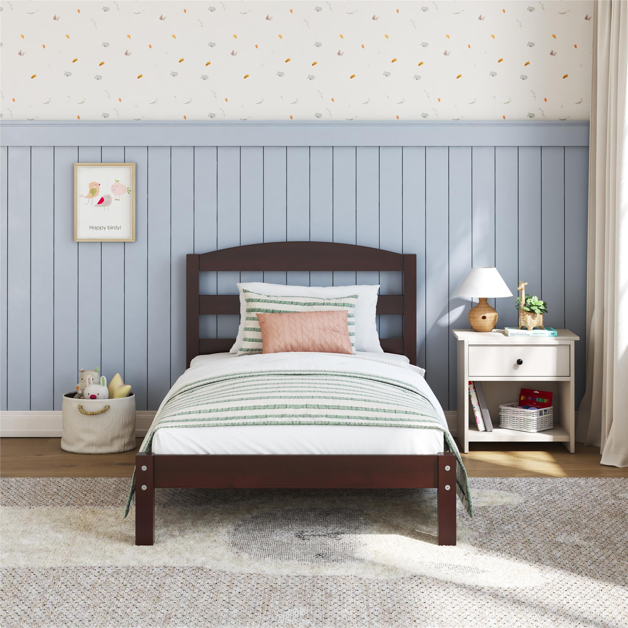 Better Homes & Gardens Leighton Kids Twin Size Bed, Wood Platform Bed Frame, Espresso