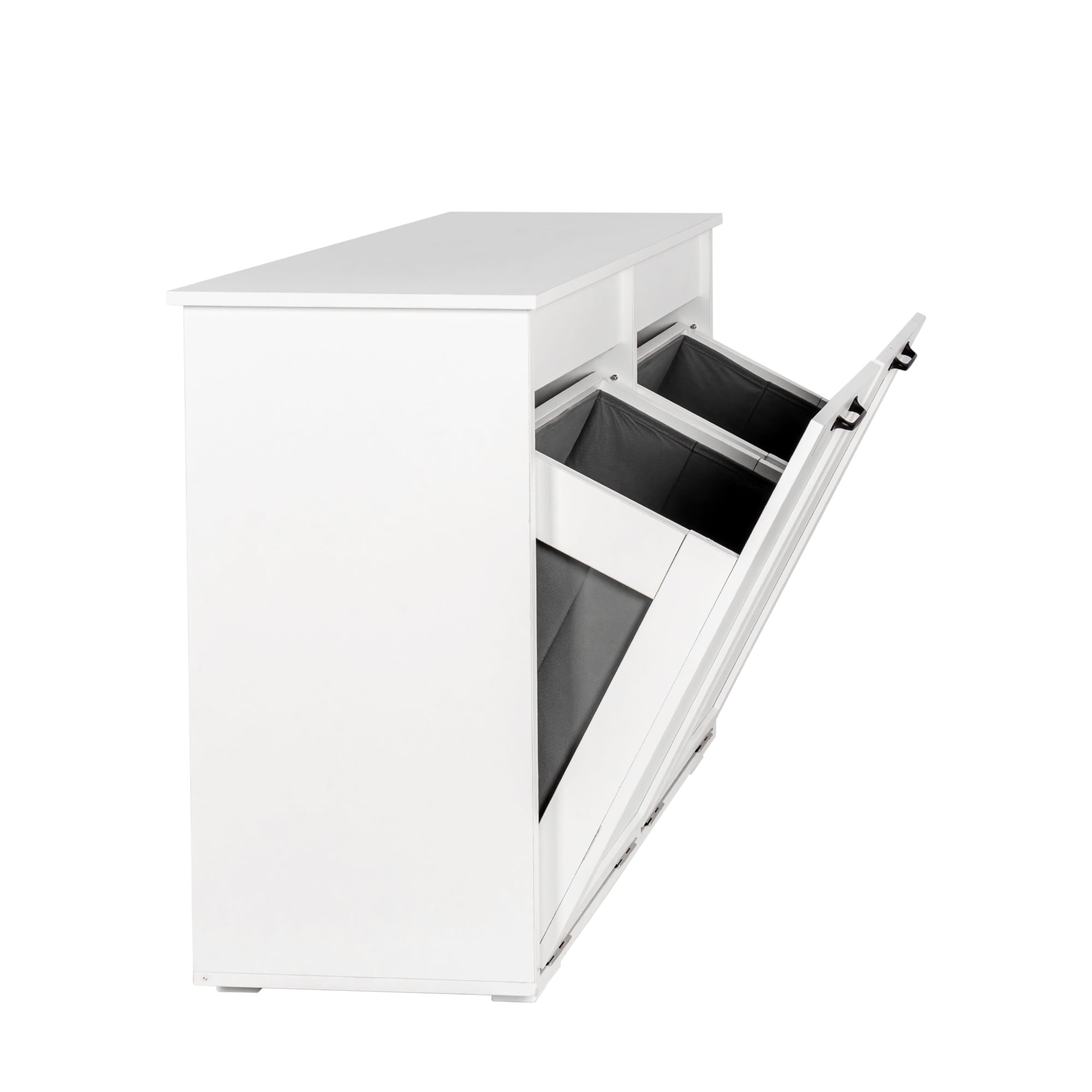 Laundry Room Cabinet with 2 Storage Basket,White Hidden Tilt Out Laundry Hamper Cabinet for Laundry Room Bathroom