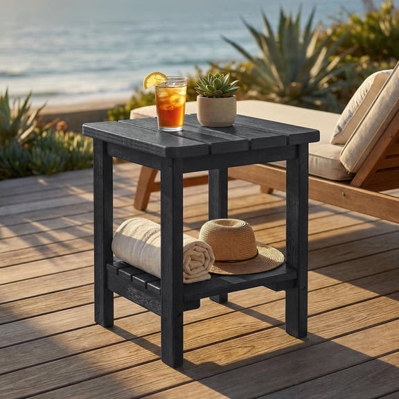 Furniliving HDPE Square Side Table, Outdoor Side Table for Patio,Black