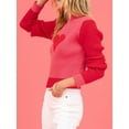 thumbnail image 5 of KelaJuan Women's Spring Autumn Knit Sweater Turtleneck Long Sleeve Heart Print Contrast Color Knitwear, 5 of 6