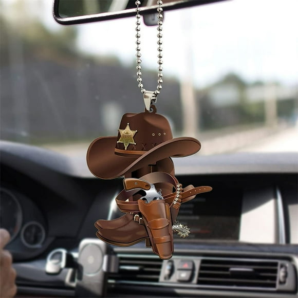2PC Acrylic Cowboy Ornaments, 3.15" Saddle Cowboy Ornament 2D Acrylic Cowboy Cowboy Boots Hat Car Rear View Ornaments Custom Christmas Ornament Custom Christmas Tree Hanging