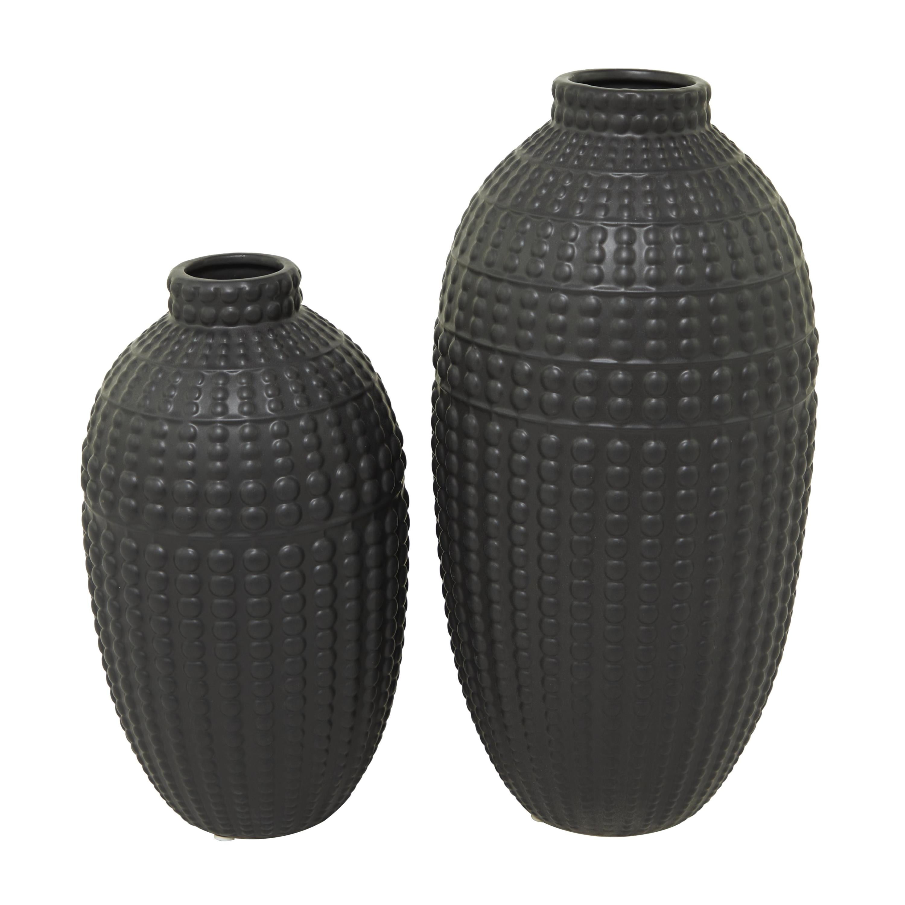 DecMode 16", 12"H Black Ceramic Vase, Set of 2