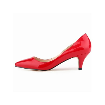 

Avamo Womens Pumps Leopard Heels Pump Mid Heel Wedding Dress Shoe Ladies Heeled Sandals Women Fashion Pointy Toe Patent Leather Shoes Red 7