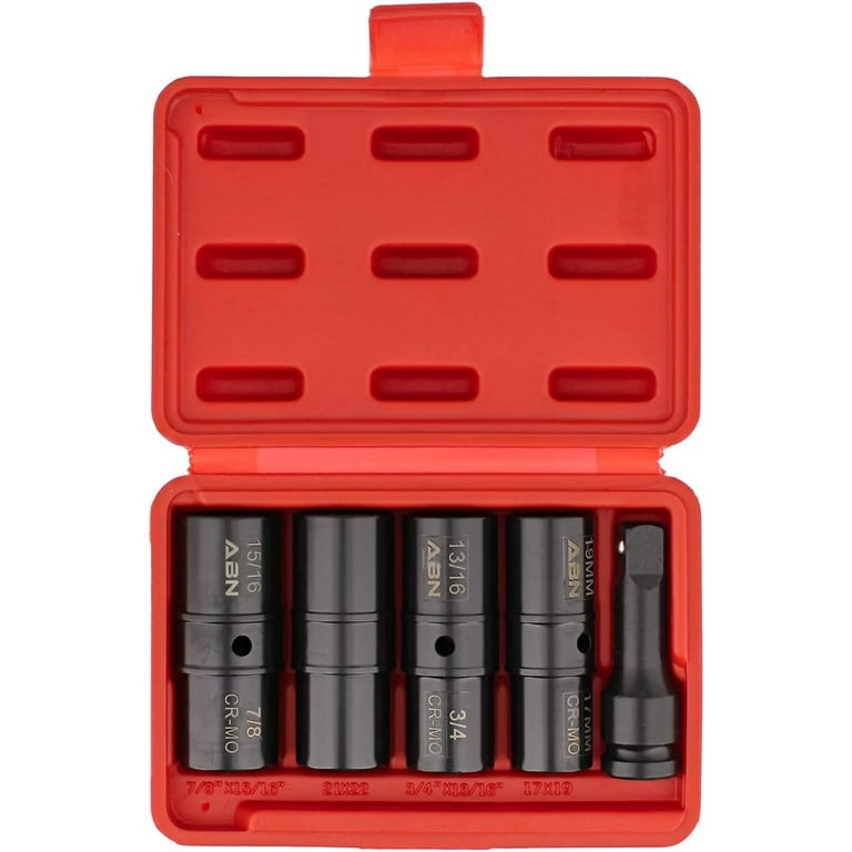ABN Double Side Lug Nut Socket Set 5Pc 1 2 Inch Drive Flip