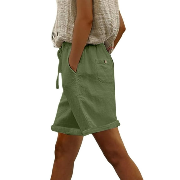 iHPH7 Bermuda Shorts for Women, Knee Length Shorts Women, Gauze Shorts for Women, Linen Clothing, Womens Shorts Casual, Army Green XXL
