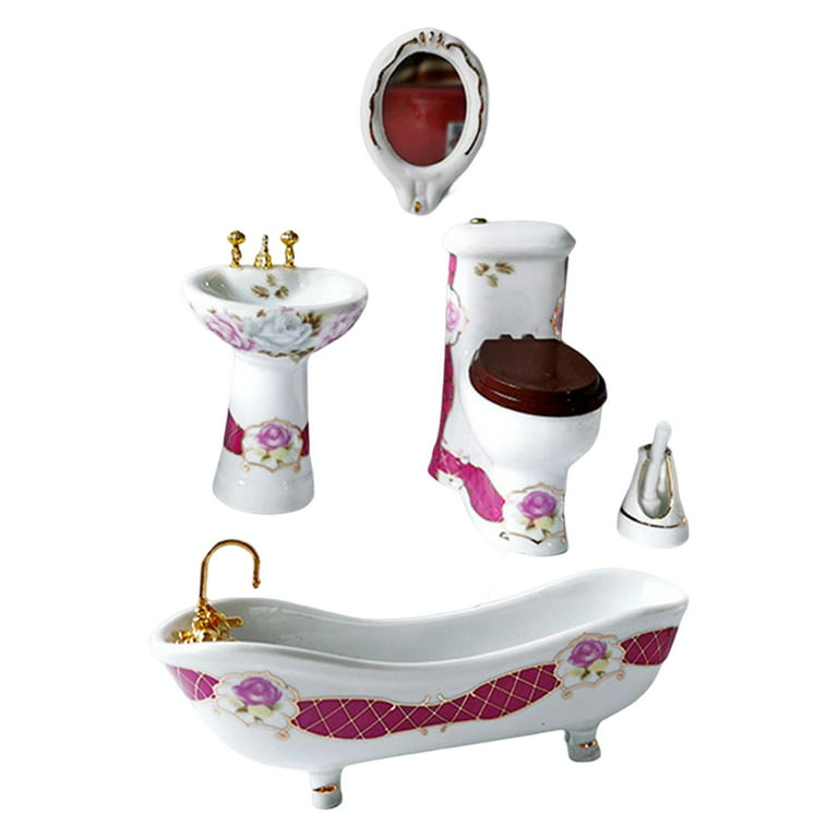 4-Piece White Porcelain Dollhouse Miniature Bathroom Set – Little
