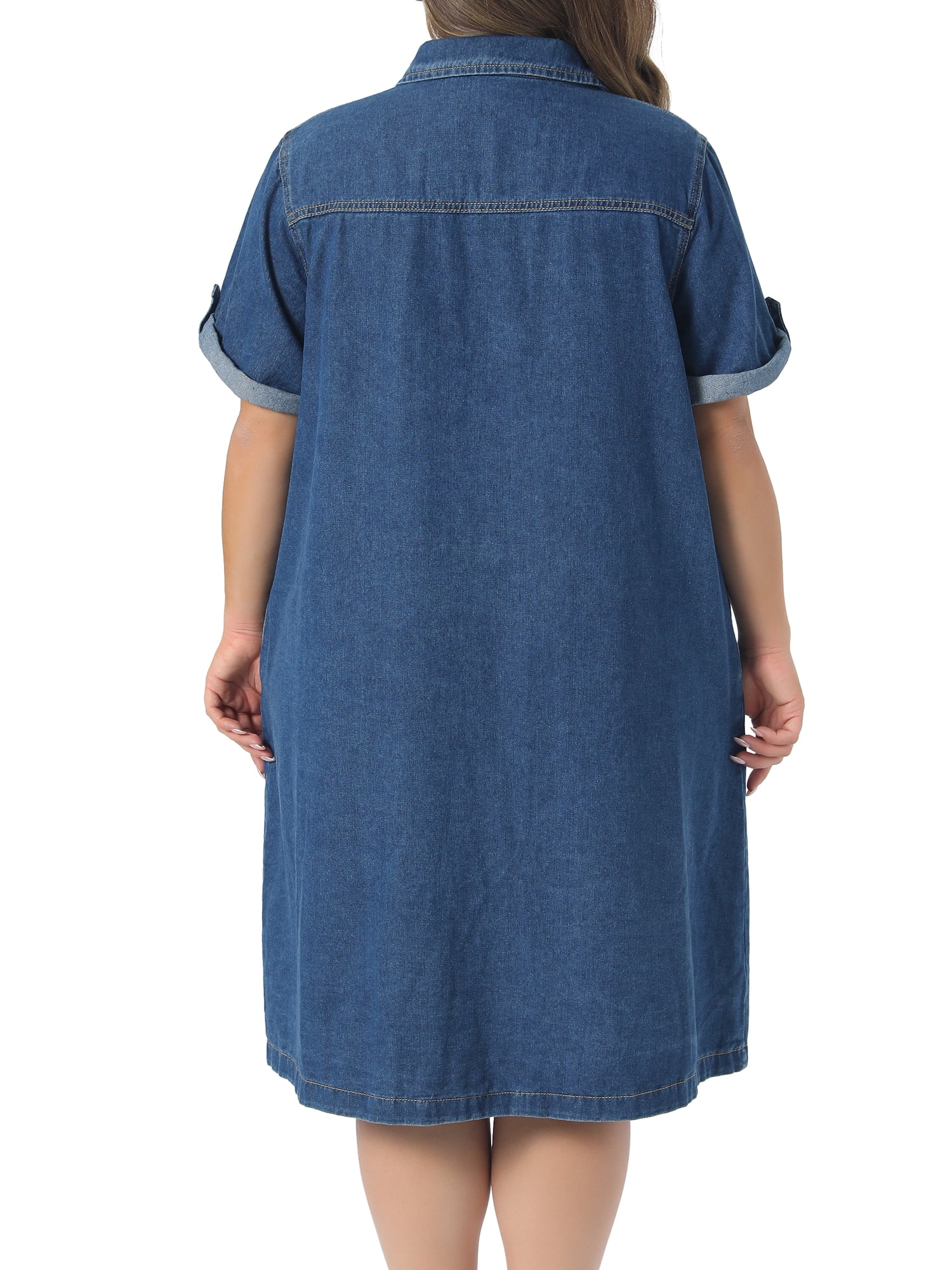 DARING DIVA Women's Plus Denim Button Down Short Sleeve Dress 3X Blue