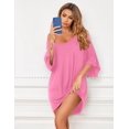 thumbnail image 2 of Ekouaer Women's Sleepshirt Deep V Neck Nightgown Batwing Nightshirt Oversized Sleepwear, 2 of 5