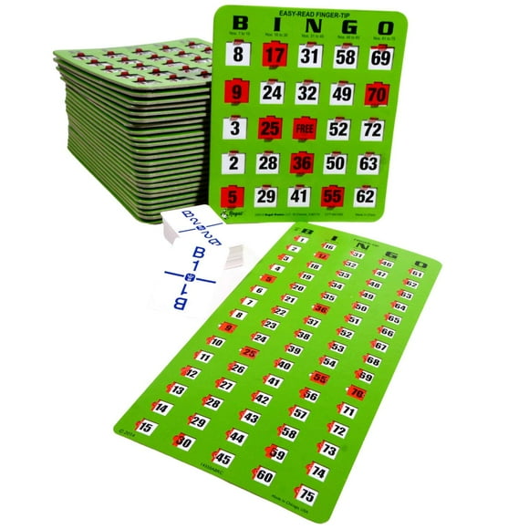Regal games - Easy Read Finger-Tip Shutter Slide card Bingo Set with Master Board and Jumbo calling cards - green - 25 Easy Read Shutter Slide cards