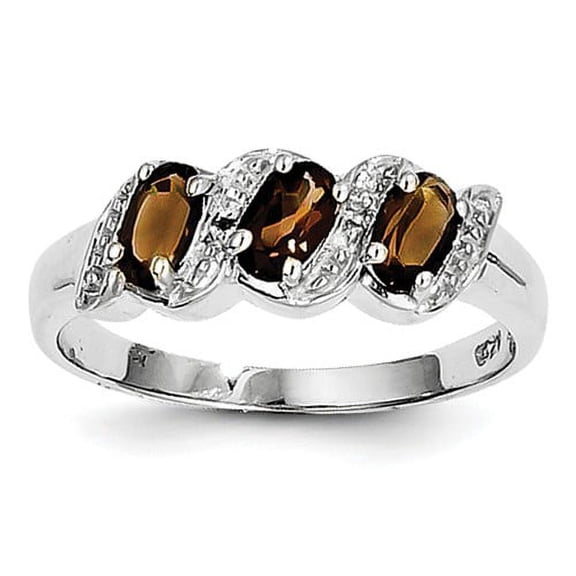 Primal Silver Sterling Silver Rhodium-plated Smoky Quartz and Diamond Ring