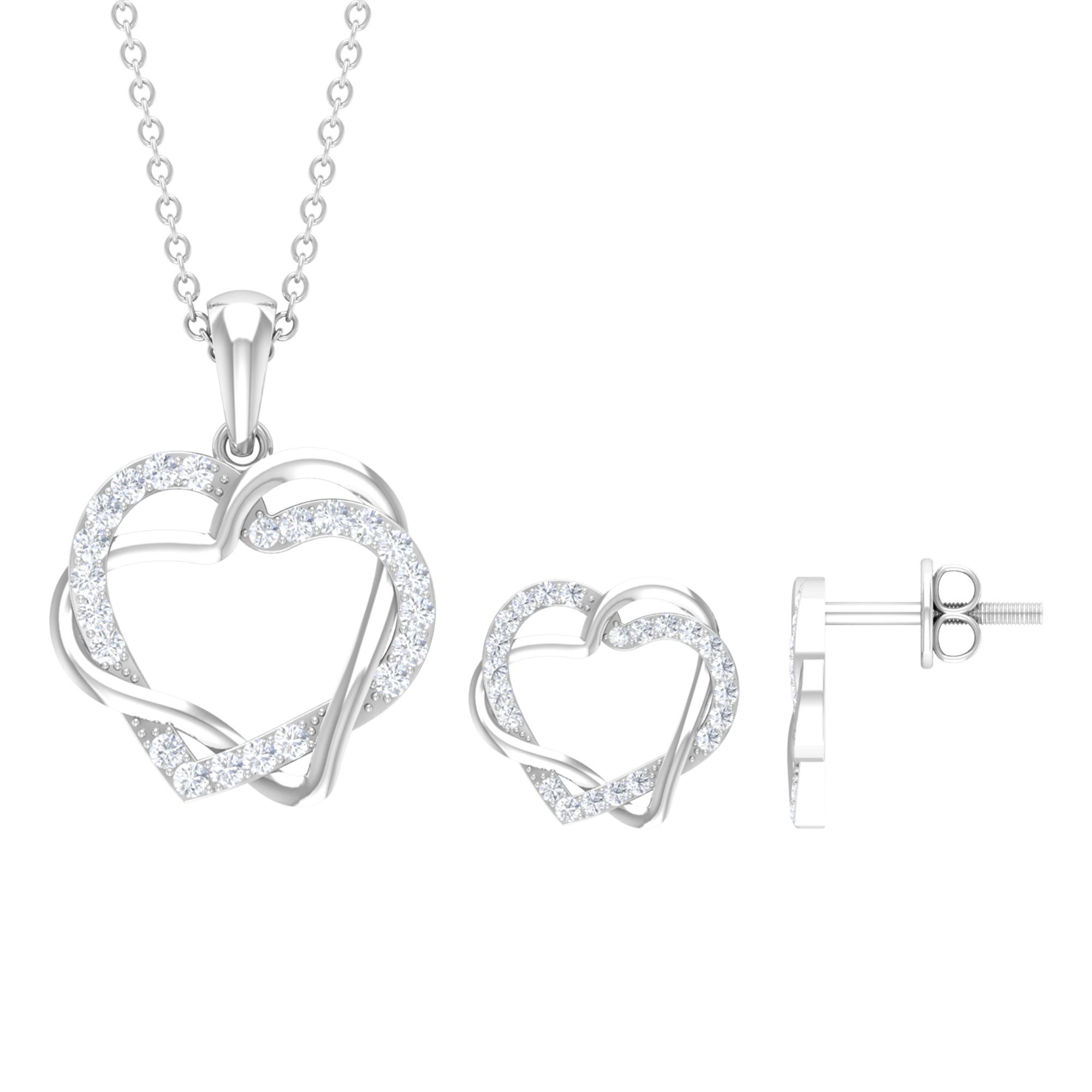 Valentines Gift 1/2 CT Real Diamond Heart Jewelry Set for Women, Interlocked Heart Shape