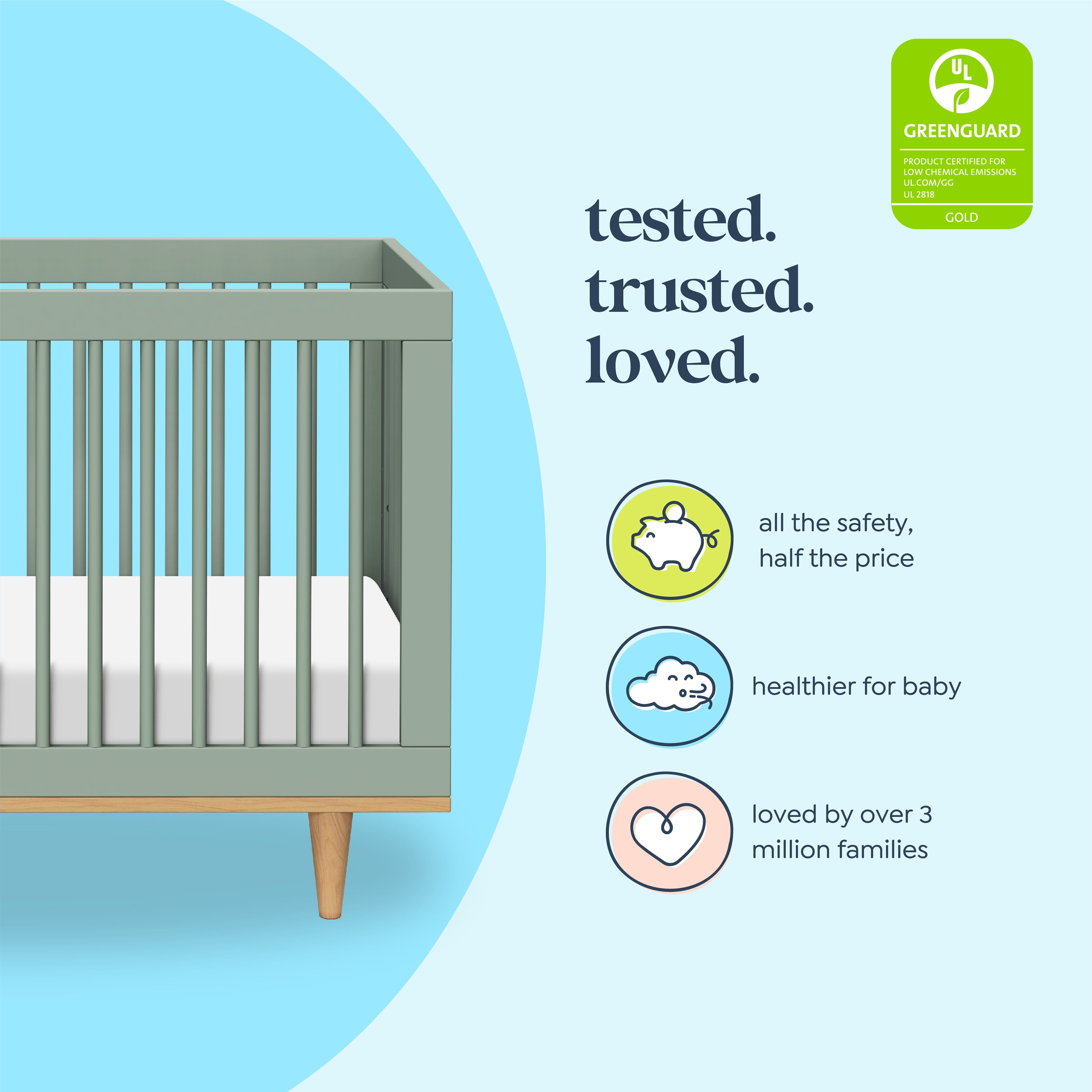 daVinci Marley 3-In-1 Convertible Crib in Light Sage and Honey