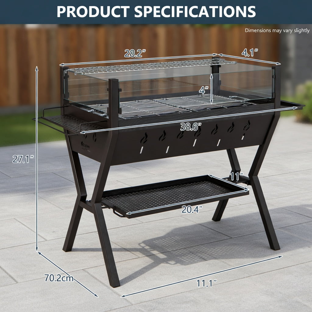Resenkos Outdoor Patio Barbecue Cooker, Outdoor Grills,Barbecue Charcoal Grills with Wind Guard Seasoning Racks-Black