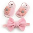 thumbnail image 6 of GYRATEDREAM Baby Girl Barefoot Flower Sandals & Headbands Set Cotton Flower Baby Sandals 0-18 Months, 6 of 7