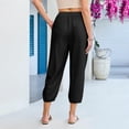 thumbnail image 5 of Capri Pants for Women Linen Barrel Petite Pants High Waisted Pull On Elastic Waist Casual Summer Capris Beach Vacation Trouser Black M, 5 of 6