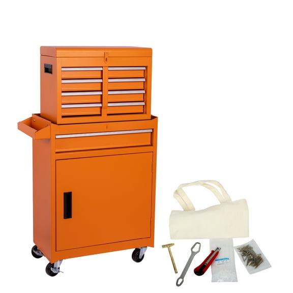 Jopath 2-IN-1Tool Chest, 5-Drawer Rolling Tool Storage Cabinet with Detachable Top Tool Box, Liner, Universal Lockable Wheels, Adjustable Shelf, Locking Mechanism,154pcs tools orange