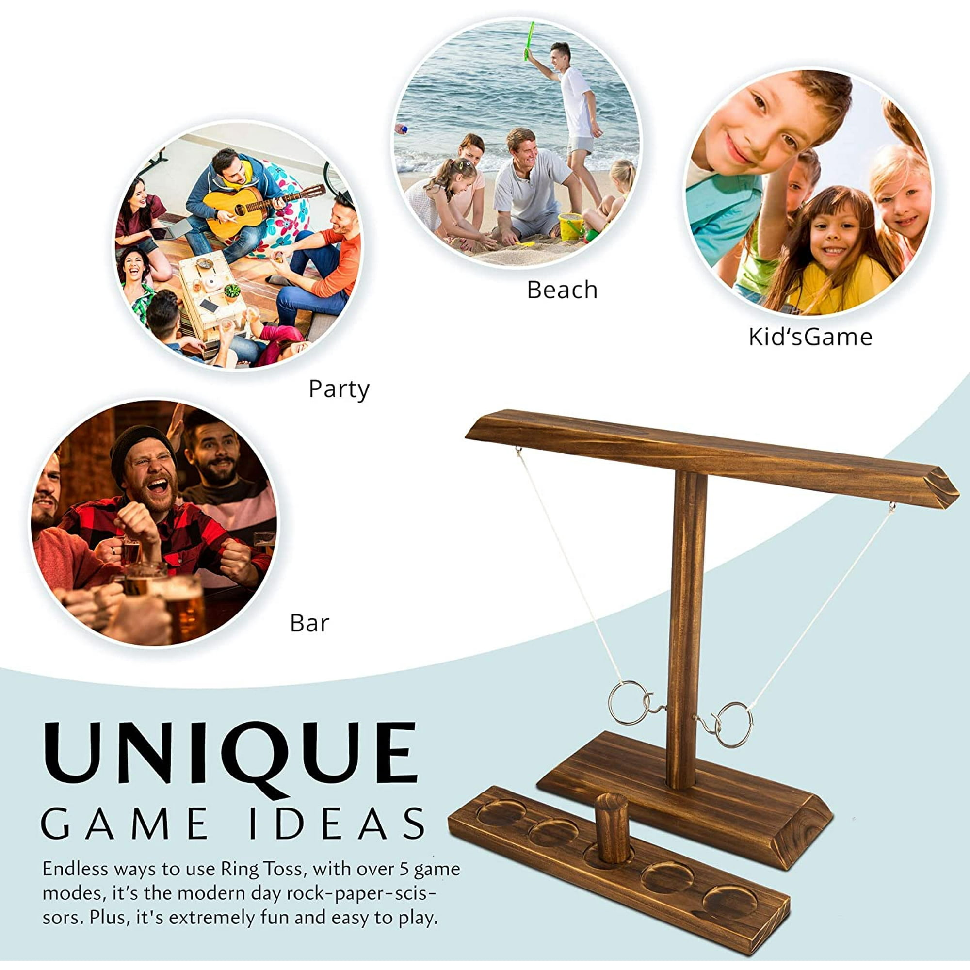 Outdoor & Indoor Party Game, Bar Drink Game, Hook and Ring Game, Handmade L Size Pine Wood Ring Toss Game