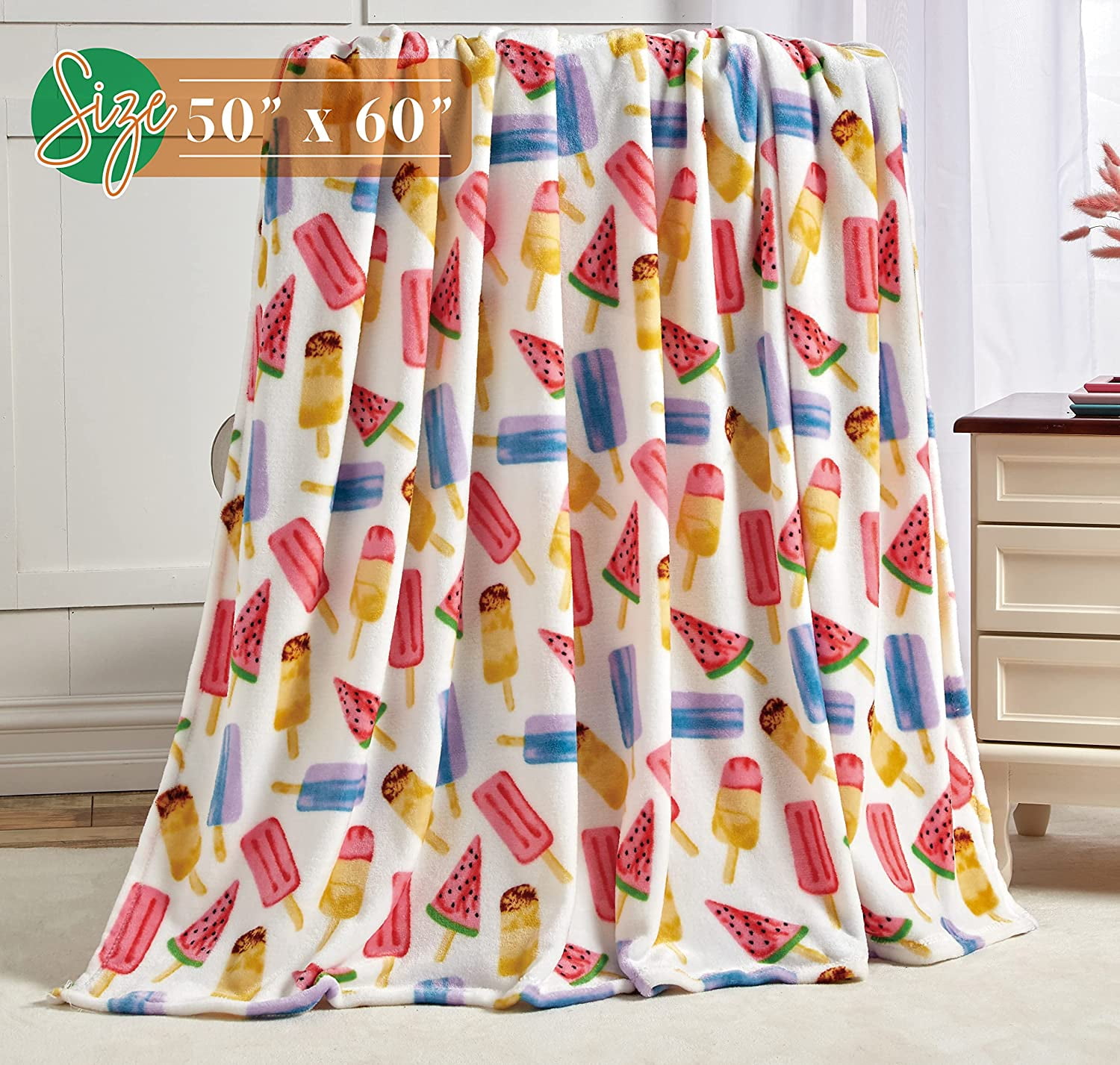 Elegant Comfort Breathable Fleece Throw Blanket, 50 x 60 inches, Perfect for Lounging and Home Decor, All Season Suitable, Ice Cream Popsicle Throw