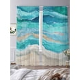 thumbnail image 2 of Turquoise Gradient Sheer Curtains 108 inches Long 2 Panels Set Abstract Beach Ocean Wave Oil Painting Tiers Sheers Rod Pocket Small Window Short Curtains for Kitchen Cafe, Each 52" W x 108" L, 2 of 7