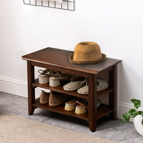 Vlush Shoe Rack Bench,3 Tier Wooden Storage Bench, Shoe Organizer or Entryway Bench, Good Load Bearing, Ideal for Entryway Hallway Living Room and Corridor Dark Brown 23.6"