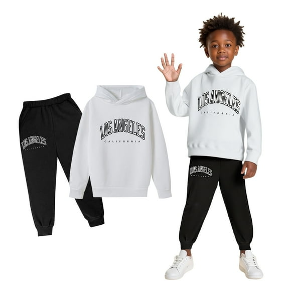 Kids Hoodie Set Long Sleeve Solid Pullover Hoodie Sweatshirt and Jogger Sweatpants 2 Pcs Fall Winter Clothes Size 7-8 Years Girls Clothes Cute Boy Girl Clothing