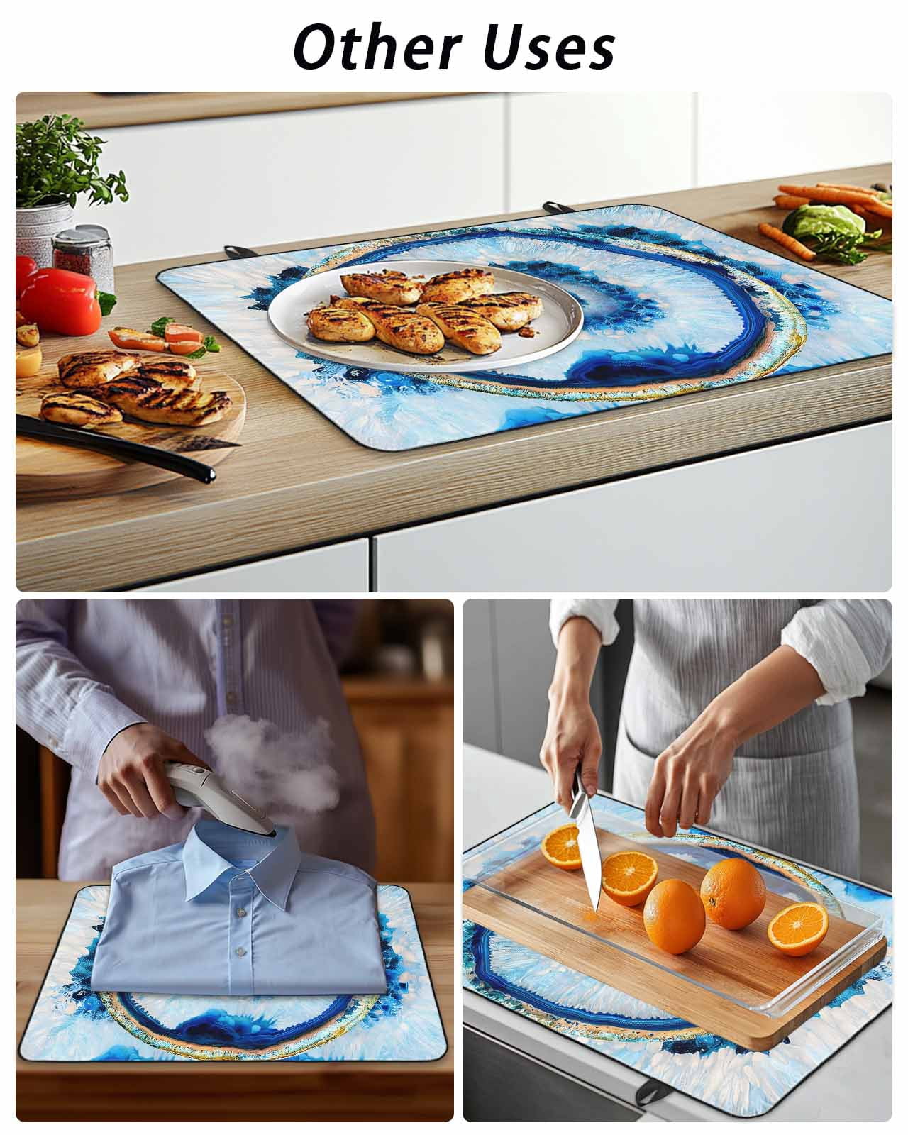 Stove Top Covers for Electric Stove, Blue Abstract Marble Glass Stovetop Cover Protector, Modern Abstract Art Induction Cooktop Protector Oven Mat for Kitchen Countertop 24"x21"