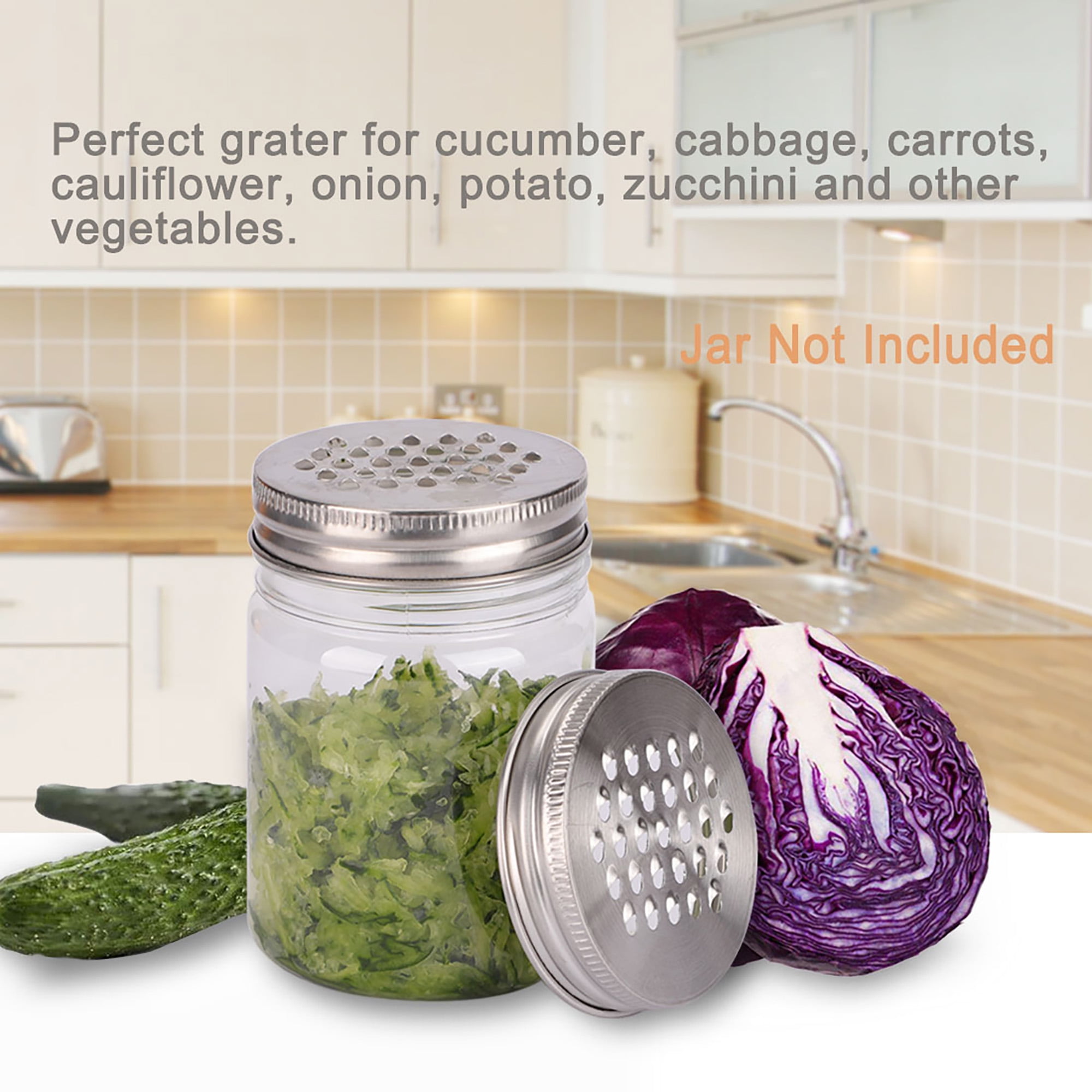 4pcs Mason Jars Grater Lid Stainless Steel Regular Mouth Canning Jar