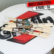 Drum Sticks - 4 Pairs Attack Zzap by Griffin - 5A Maple Wood Percussion Drumming