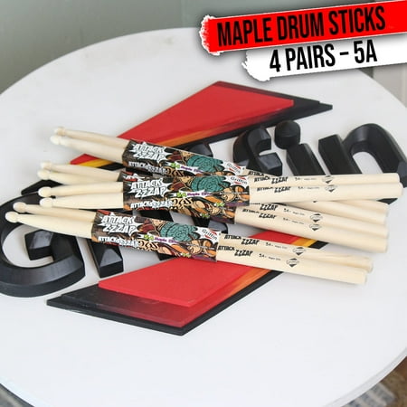 Drum Sticks - 4 Pairs Attack Zzap by Griffin - 5A Maple Wood Percussion Drumming