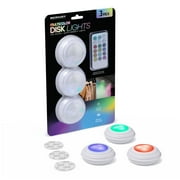 Merkury Innovations Multicolor RGB Puck Lights, Battery Operated, Touch Activated, with Remote Control - 3-Pack