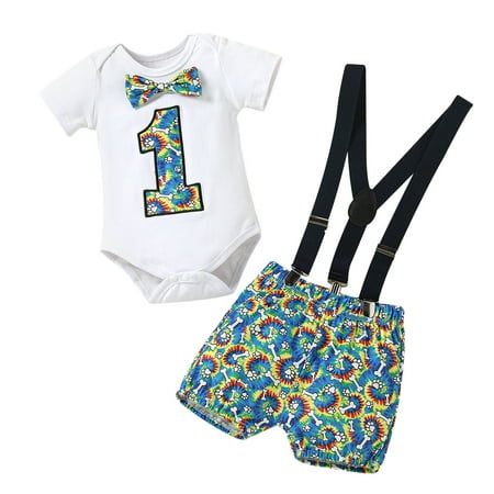 

Toddler Boys Short Sleeve Letter Cartoon Prints Romper Bodysuit Shorts Child Kids Gentleman Outfits Baby Suspender Toddler Bow