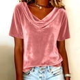 thumbnail image 2 of DAFPZW Women's Fashion Velvet T-Shirts V-Neck Pleated Short Sleeve Summer Shirts Elegant Tees Business Party Tops, 2 of 5