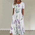 thumbnail image 4 of CHOK Robes d'Été pour Femmes à Boutons avec Poches Grande Taille Bohème Décontractée Longue Robe Maxi Imprimé Floral Manches Courtes Col en V Longueur sous le Genou Évasée Ligne A Maison Ample Robes Soleil, 4 of 4
