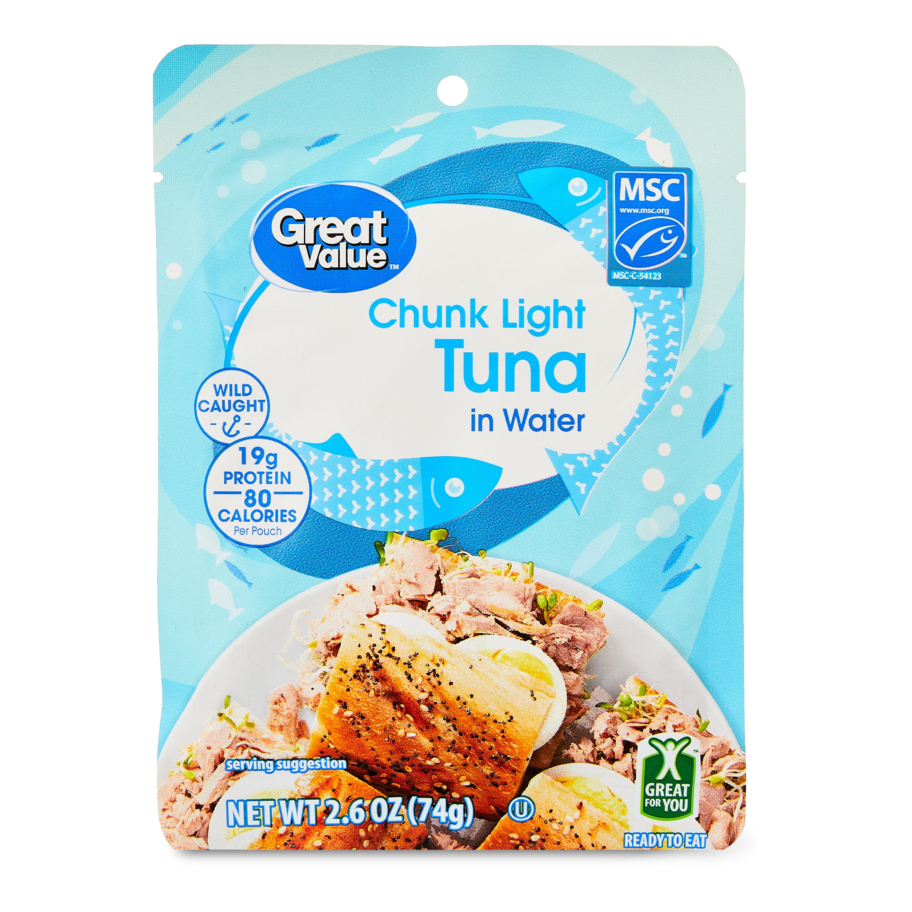 (24 pack) Great Value Chunk Light Tuna in Water, 2.6 oz Pouch