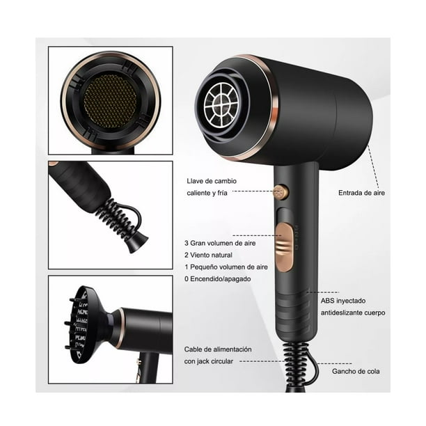 Secadoras De Cabello Velocidades Negro con Dorado 220-240v