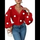 thumbnail image 3 of Blusa Holgada de Larga con Cuello Semiabierto y Lunares Franceses para Mujer Lunares Rojos L, 3 of 9