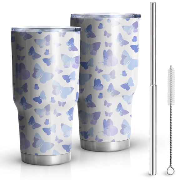 Butterfly Tumbler with Lid and Straw- Butterfly Gifts for Women - Purple Butterflies Cup, Skinny Tumbler, Water Bottle, Coffee Mug - Metal Thermal Insulated Tumblers 30 Oz - Butterfly Decor, Stuff