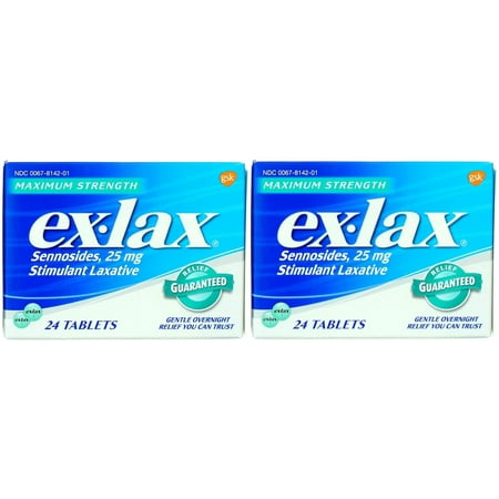 Ex-Lax Pills Maximum Strength Stimulant Laxative, 24 ea (Pack of 2)