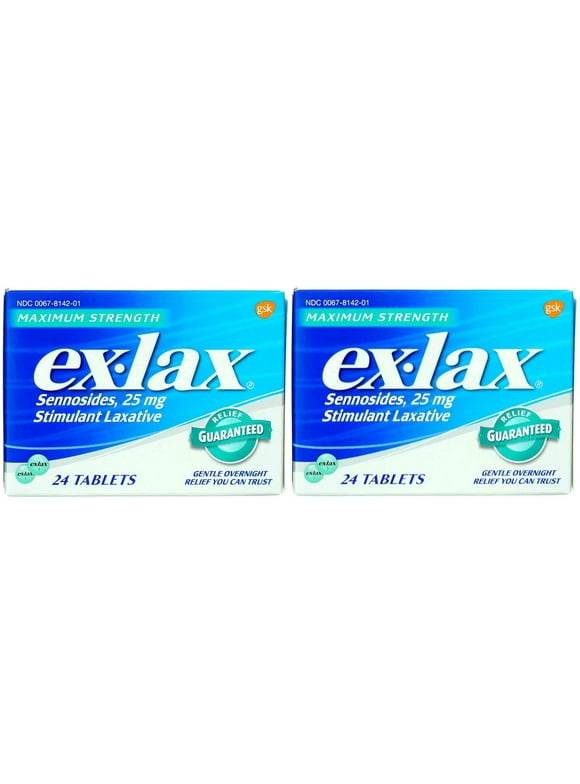 Ex-Lax Maximum Strength Sennosides, 25 mg, Stimulant Laxative Tablets for Gentle overnight relief, 24 count (Pack of 2)