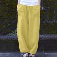 thumbnail image 5 of YYDGH Women's Baggy Linen Pants Wide Leg Trousers Casual Solid Color Elastic Waist Harem Pants with Pockets Yellow Yellow, 5 of 8