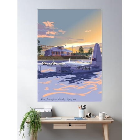 Rose Bay, Sydney And Flying Boat Poster Wall Art, Modern Wall Decor For Living Room Bedroom, 8x12 UNFRAMED