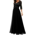 thumbnail image 2 of xkwyshop Women's Lace V Neck Mid-Sleeve Backless Back Zipper Split Party Maxi Long Dress Black L, 2 of 5
