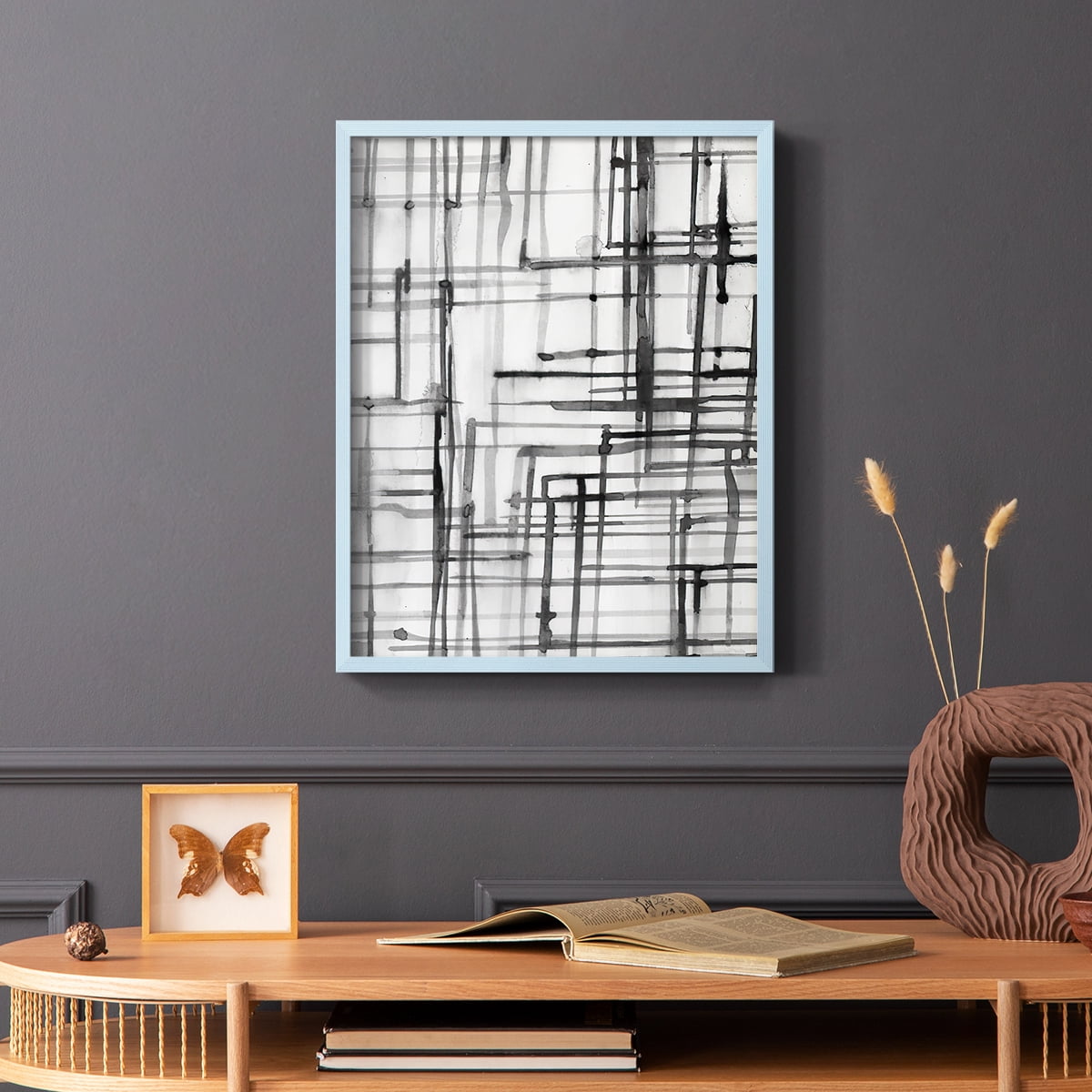 Line Meditation I in Blue Solid Wood 8 x 10 Framed Print