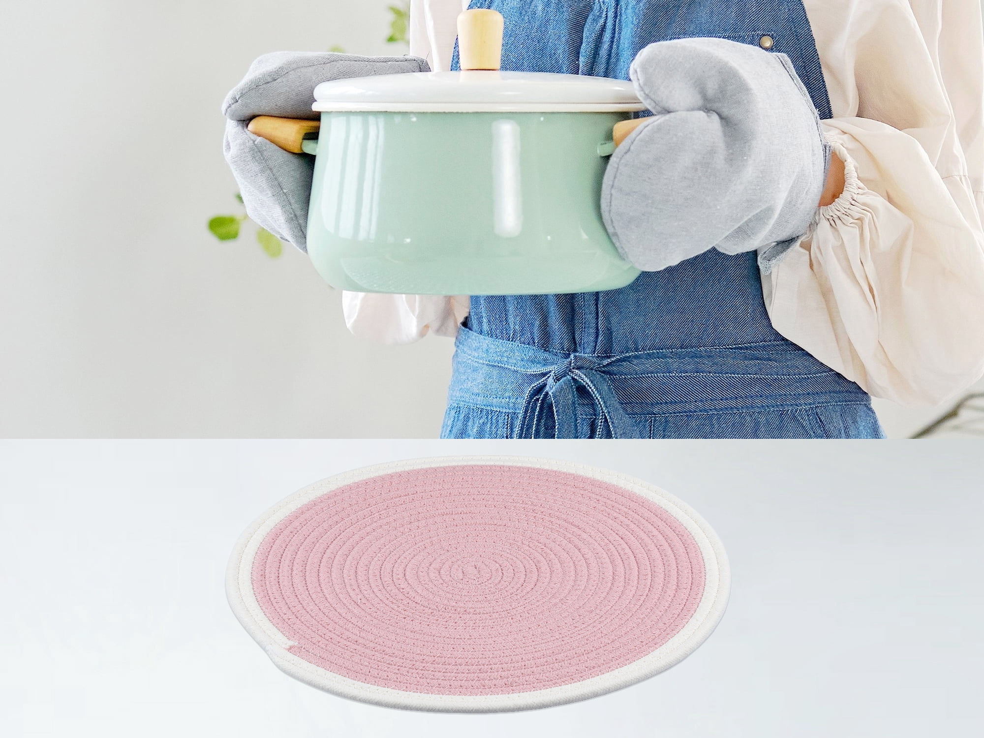 Unique Bargains Farmhouse Set of 4 Rattan Placemats for Dining Table Decor Pink