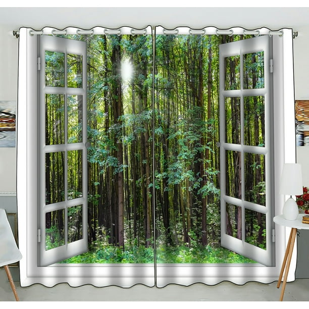 Phfzk Landscape Nature Scenery Window Curtain, Beautiful Sunrise Green