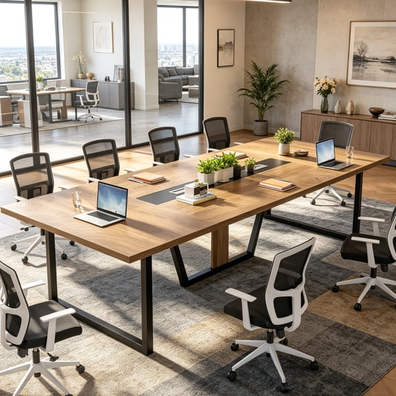 Fnova 94"Large Conference Table for 8-10 People, Modern Executive Meeting Table with Cable Management & Adjustable Feet, Heavy-Duty Office Conference Desk for Boardroom, Training Room