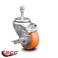 thumbnail image 2 of 3 Inch Orange Polyurethane Wheel Swivel 3/8 Inch Threaded Stem Caster with Brake, 2 of 2